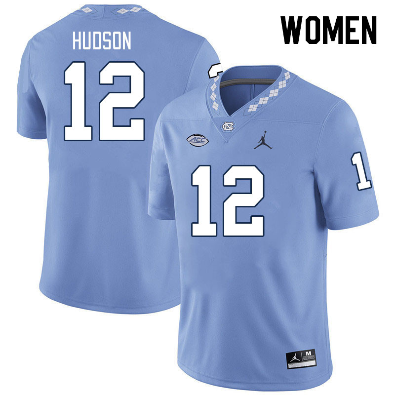 Women #12 Tad Hudson North Carolina Tar Heels College Football Jerseys Stitched-Carolina Blue